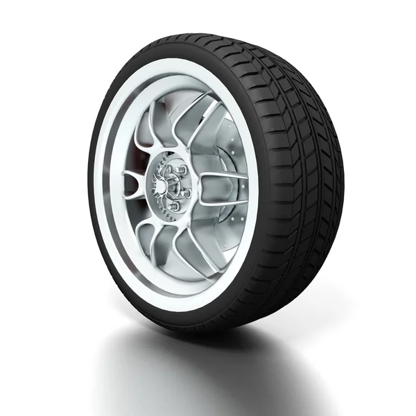 Wheel with steel rim over the white background — Stock Photo, Image
