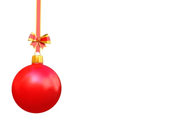 Christmas balls hanging with ribbons on white background — Stock Photo, Image