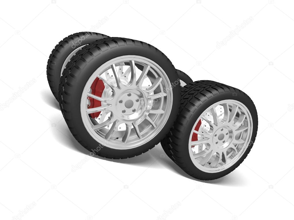 Four sports wheels isolated on the white