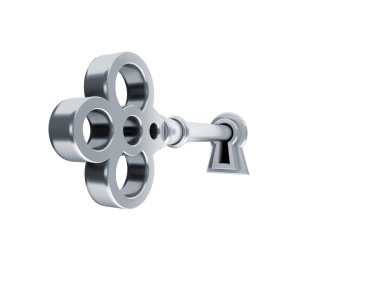 altın anahtar anahtar deliği üzerinde 3D render.