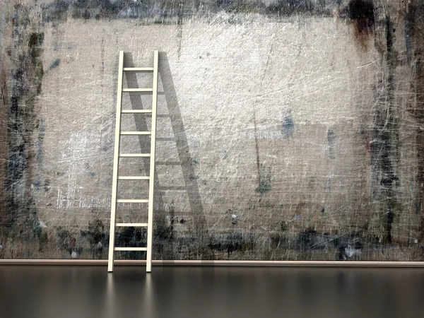 Dirty grunge wall with wooden ladder — Stock Photo, Image