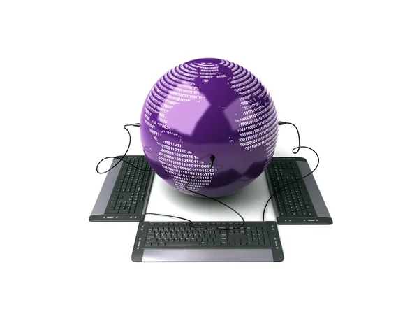 地球全球连接与计算机键盘 — 图库照片