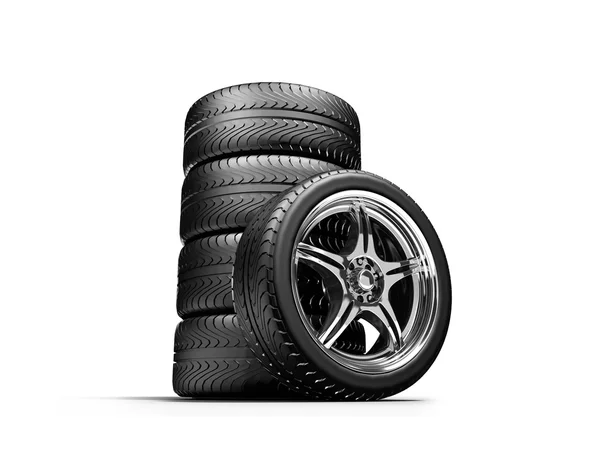 Wheels isolated on white. 3d illustration. — Stock Photo, Image