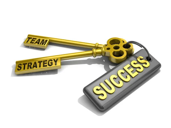 Ключи со словами "команда", "стратегия" и "успех", концепция бизнеса — стоковое фото