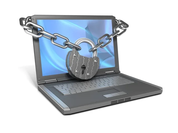 Laptop z blokady i łańcuch — Zdjęcie stockowe