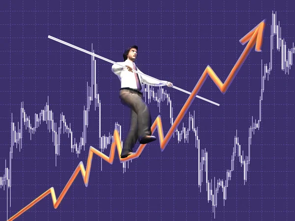 Empresário em um gráfico de finanças visando o topo — Fotografia de Stock