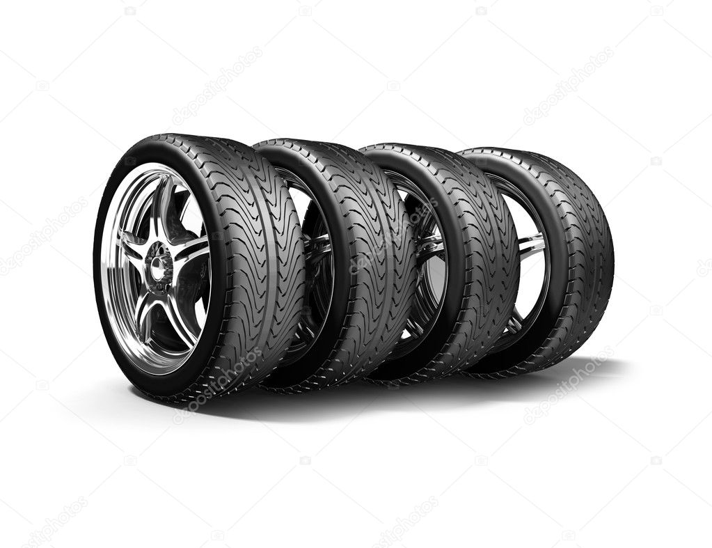 Wheels isolated on white. 3d illustration.