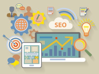  Flat Design style illustration of website analytics searc