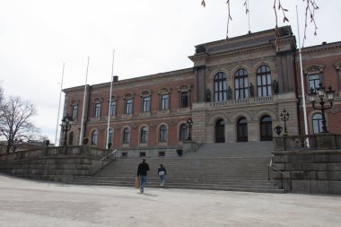 İsveç, Uppsala - 19 Nisan 2019: Uppsala, İsveç 'te 19 Nisan 2019 tarihinde University Hall veya University Main Building' in dış görünümü.