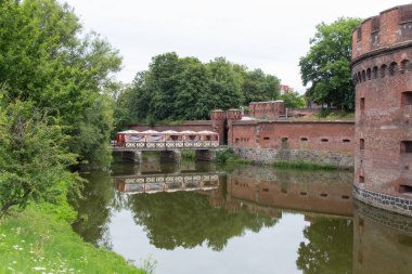 Kaliningrad, Russia - August 01 2019: exterior view of Amber Museum or fortification bastion tower Dohna on August 01 2019 in Kaliningrad, Russia.
