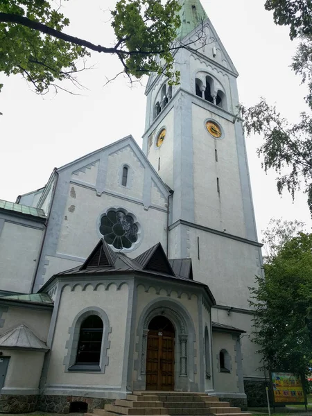 Kaliningrad, Rusya - 31 Temmuz 2019: Kalininingrad Kukla Tiyatrosu dış görünümü, eski Kraliçe Louise Anıt Kilisesi veya Luisenkirche 31 Temmuz 2019 'da Rusya' nın Kaliningrad kentinde.