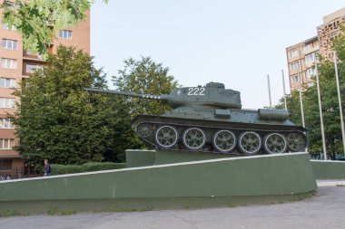 Kaliningrad, Russia - August 02 2019: the view of The Monument Tank T-34 on August 02 2019 in Kaliningrad, Russia.