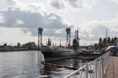 Kaliningrad, Russia - August 03 2019: the view of Submarine B 413 at World Ocean Museum on August 03 2019 in Kaliningrad, Russia.