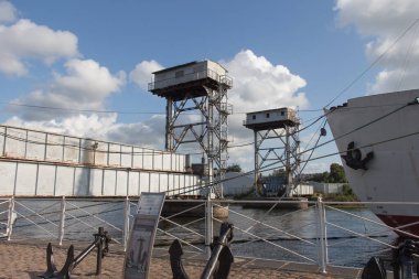 Kaliningrad, Russia - August 03 2019: the view of the former railway bridge at the World Ocean Museum on August 03 2019 in Kaliningrad, Russia.
