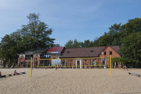 Zelenogradsk Rosja Sierpnia 2019 Widok Boisko Siatkówki Plażowej Plaży Sierpnia — Zdjęcie stockowe