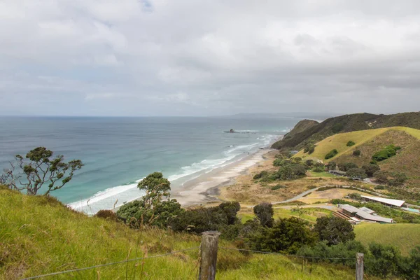 Вид Воздуха Пляж Mangawhai Heads Beach Облачный День Новая Зеландия Стоковое Фото
