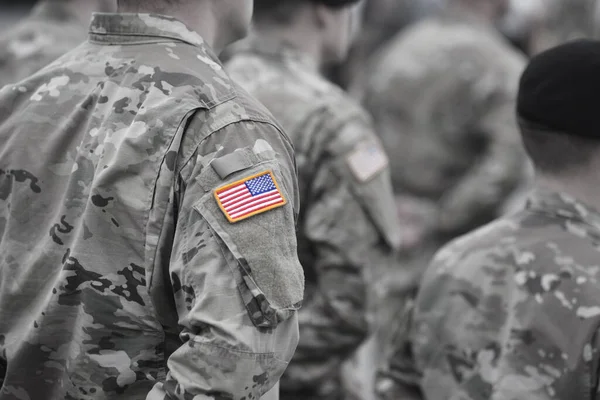 Veterandagen Amerikanska Soldater Amerikanska Armén Usa Lappar Flaggan Den Amerikanska — Stockfoto