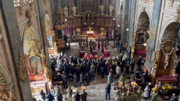 Lviv Ukraine March 2022 Memorial Service Ukrainian Servicemen Killed Russia — Stock Video