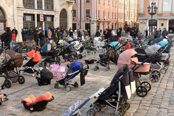 Lviv Ukraine März 2022 109 Leere Kinderwagen Werden Während Einer — Stockfoto