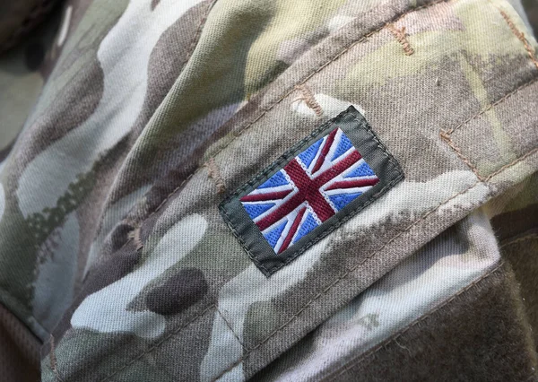 UK flag on soldiers arm. UK military. British Armed Forces. British Army