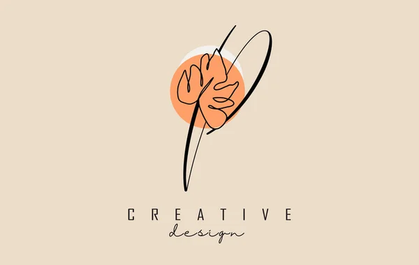 Design Logotipo Simples Elegante Letra Manuscrito Com Folha Monstera Desenho — Vetor de Stock