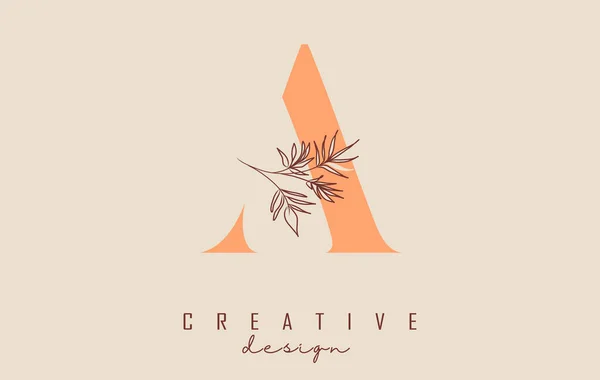 Orange Shade Letter Logo Design Branch Leaves Vector Illustration Minimalist — Stock Vector