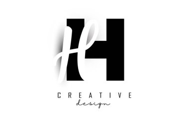 Minimalist dizaynlı HH logosu. Geometrik ve el yazısı tipografili H ve H harfleri.