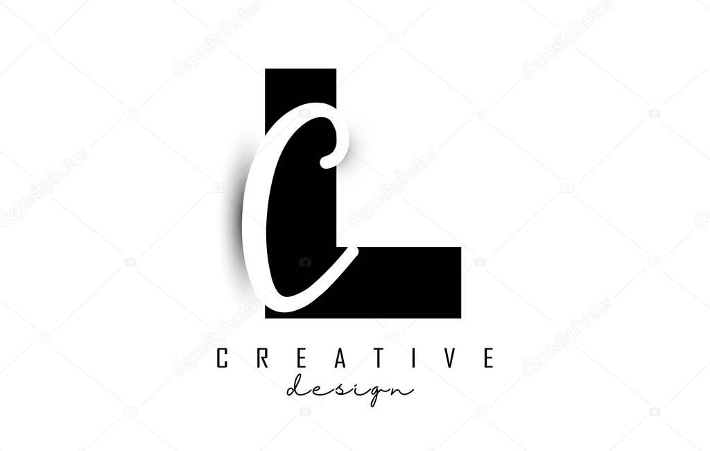 Letters LC Logo with a minimalist design. Letters L and C with geometric and handwritten typography.