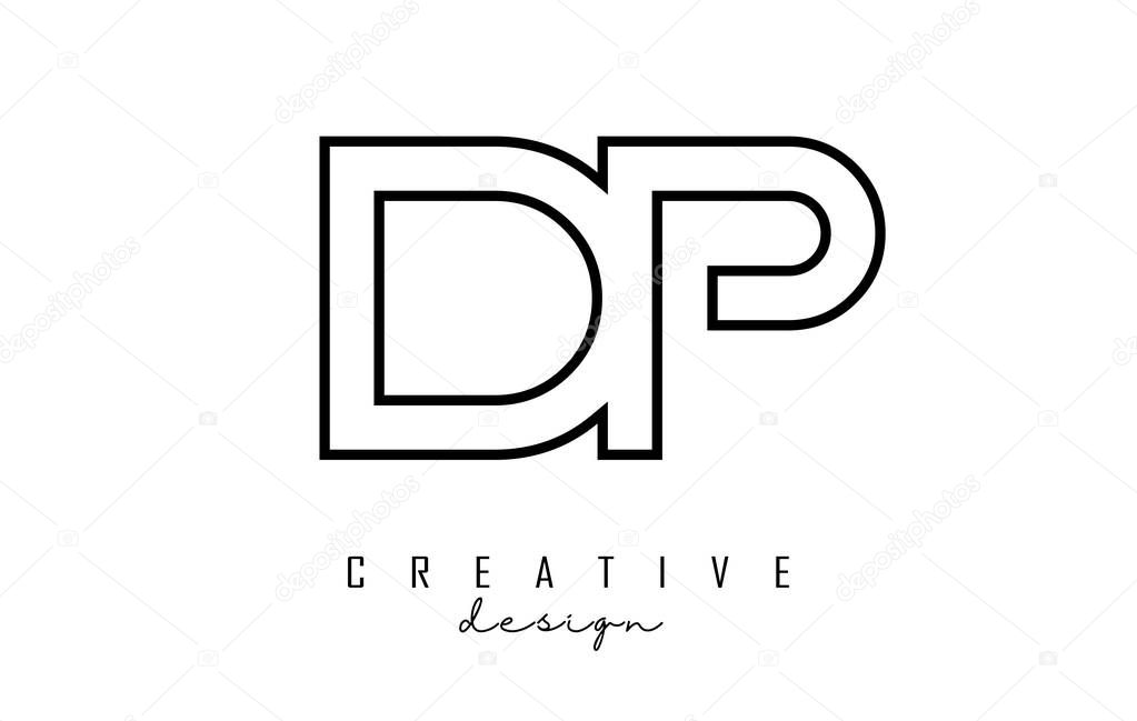 Outline DP letters logo with a minimalist design. Geometric letter logo.