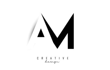 Harfler siyah beyaz uzay dizaynlı AM logosu. Geometrik tipografili A ve M harfleri.