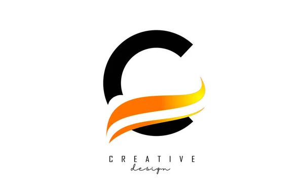 Lettre Logo Avec Dégradé Orange Swoosh Lettre Avec Éléments Géométriques — Image vectorielle