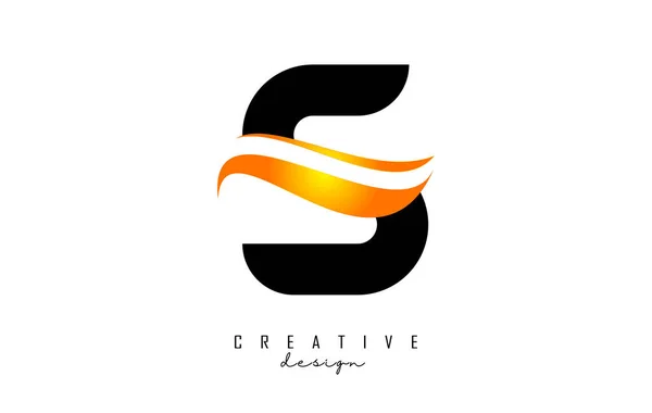 Lettre Logo Avec Dégradé Orange Swoosh Lettre Avec Éléments Géométriques — Image vectorielle