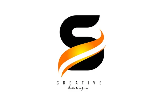 Lettre Logo Avec Dégradé Orange Swoosh Lettre Avec Des Éléments — Image vectorielle