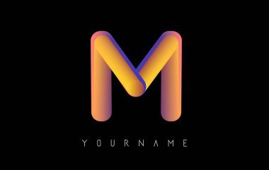 Gökkuşağı gradyan 3 boyutlu M harfi logosu. Canlı gradyan şekilli yaratıcı vektör çizimi.