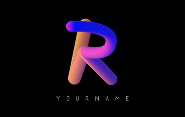 Gökkuşağı gradyan 3 boyutlu R harfi logosu. Canlı gradyan şekilli yaratıcı vektör çizimi.