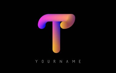 Gökkuşağı gradyan 3 boyutlu T harfi logosu. Canlı gradyan şekilli yaratıcı vektör çizimi.