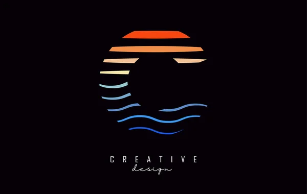 Letter Logo Design Colorful Lines Vector Illustration Sea Sunset Color — Stock Vector