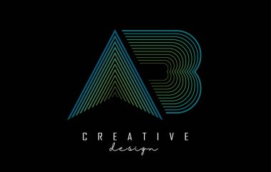 Renkli gradyan çizgileri olan AB harfleri. Geometrik tipografi ile vektör illüstrasyonu.