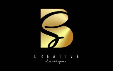 Altın harfli BS logosu, minimalist tasarımı ve negatif alanı var. Geometrik ve el yazısıyla yazılmış B ve S harfleri.