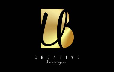 Minimalist tasarımı ve negatif alanı olan altın harfli BU logosu. Geometrik ve el yazısıyla yazılmış B ve U harfleri.