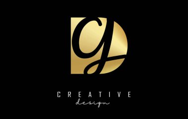 Minimalist tasarımı ve negatif alanı olan altın harfli DG logosu. Geometrik ve el yazısı tipografili D ve G harfleri.