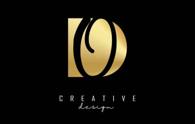 Altın harfler minimalist tasarım ve negatif alan içeriyor. Geometrik ve el yazısı tipografili D ve O harfleri.