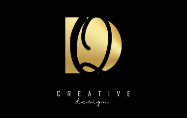 Minimalist tasarımı ve negatif alanı olan altın harfli DQ logosu. Geometrik ve el yazısı tipografili D ve Q harfleri.