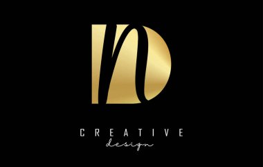 Minimalist tasarımı ve negatif alanı olan altın harfli DN logosu. Geometrik ve el yazısı tipografili D ve N harfleri.