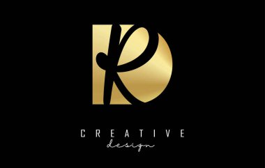 Minimalist tasarımı ve negatif alanı olan altın harfli DR logosu. Geometrik ve el yazısı tipografili D ve R harfleri.