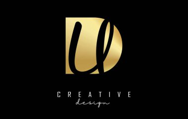 Minimalist tasarımı ve negatif alanı olan DU logosu. Geometrik ve el yazısıyla yazılmış D ve U harfleri.