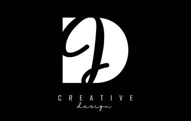 Siyah ve beyaz DJ Harfleri logosu. Geometrik ve el yazısı tipografili D ve J harfleri.