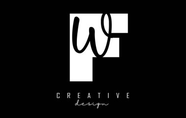 Siyah beyaz FW harfleri ve negatif boşluk. Geometrik ve el yazısıyla yazılmış F ve W harfleri.