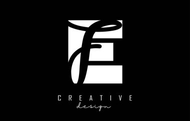 Siyah ve beyaz EF harfleri ve negatif boşluk. Geometrik ve el yazısıyla yazılmış E ve F harfleri.