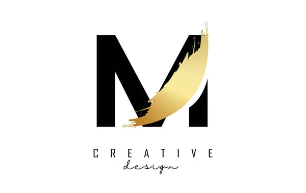 Letra Logotipo Com Pincel Dourado Corte Criativo — Vetor de Stock